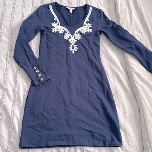 Lilly Pulitzer V-Neck Navy Mini Dress Size XS Adorable Details